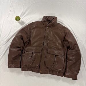 Vintage Eddie Bauer Leather Bomber Puffer Jacket Coat Size S Genuine